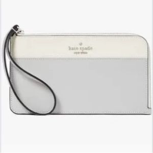 KATE SPADE MEDIUM WRISTLET WALLET PURSE BAG CREAM GRAY NEW WITH TAGS